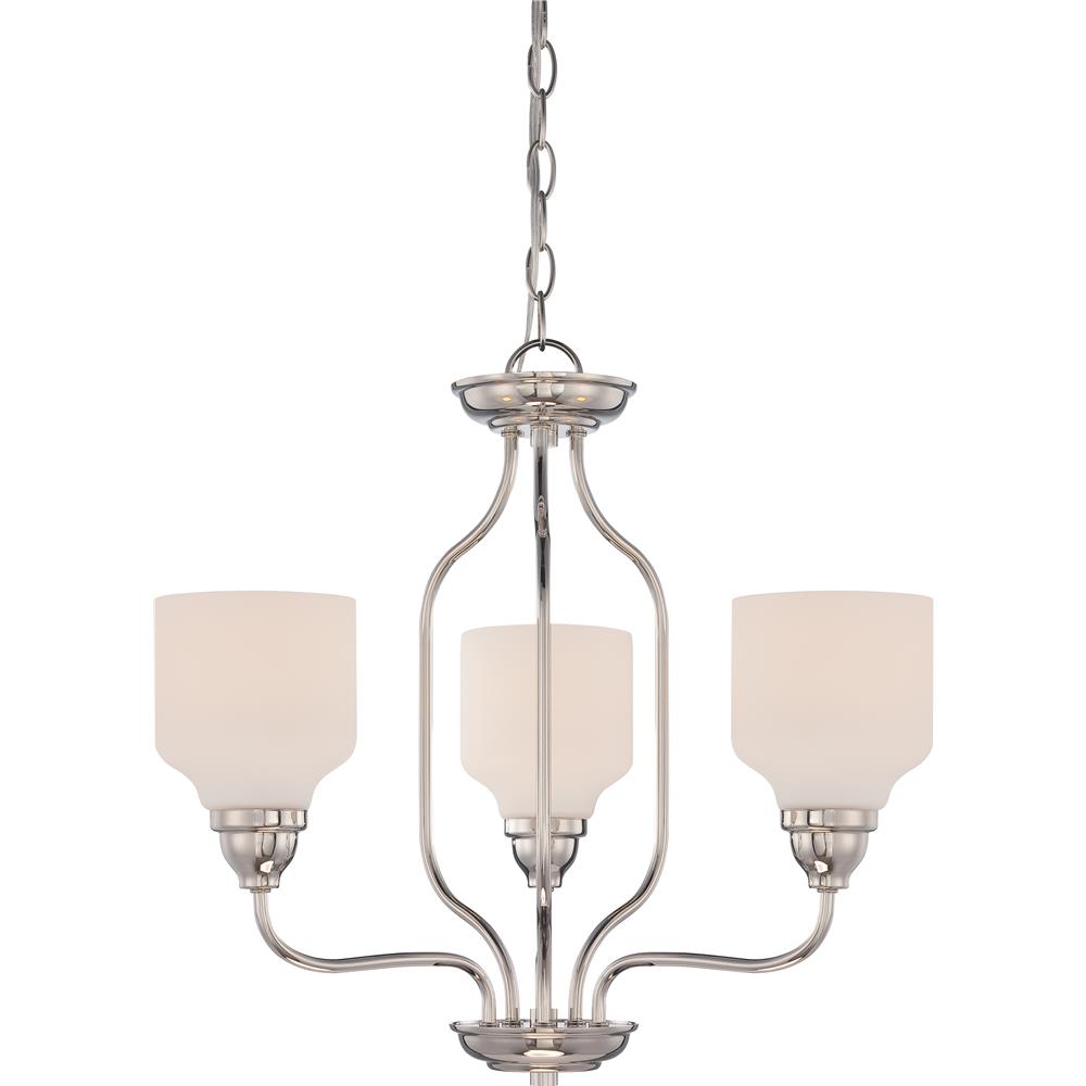 Nuvo Lighting 62/389  Kirk - 3 Light Chandelier with Satin White Glass - LED Omni Included in Polished Nickel Finish
